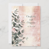 Roze Ranunculus Eucalyptus Rose Goud Bruiloft Kaart (Achterkant)