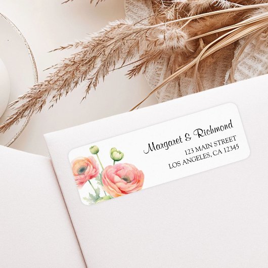 Roze Ranunculus Floral Wedding Retour Adres Etiket