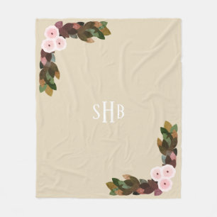 Roze Ranunculus Flowers en Foliage met Initialen Fleece Deken