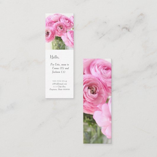 Roze ranunculus in een vase moeder bladwijzer mini visitekaartje (Voorkant / Achterkant)