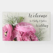 Roze ranunculus met nigellabloemen spandoek (Horizontaal)