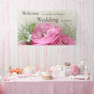 Roze ranunculus met wazig blad spandoek
