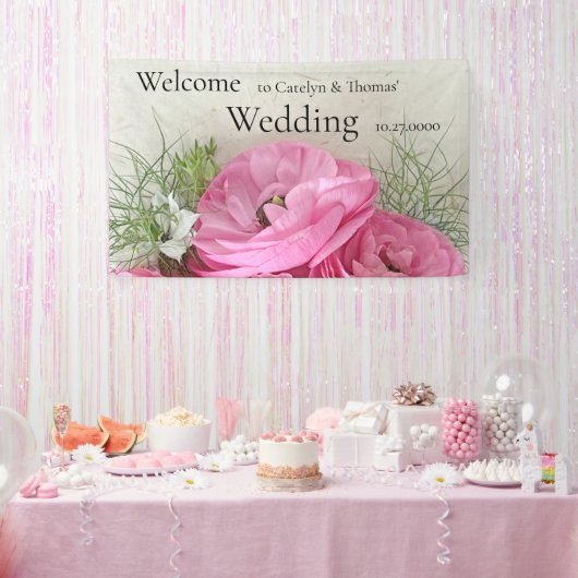 Roze ranunculus met wazig blad spandoek (Feest)