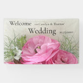 Roze ranunculus met wazig blad spandoek (Horizontaal)