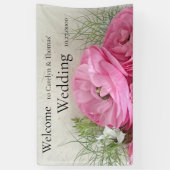 Roze ranunculus met wazig blad spandoek (Verticaal)