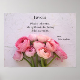 Roze ranunculus op getextureerd achtergrondteken poster