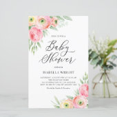 Roze Ranunculus Spring Baby shower Invitation (Staand voorkant)