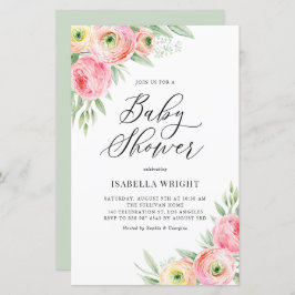 Roze Ranunculus Spring Baby shower Invitation