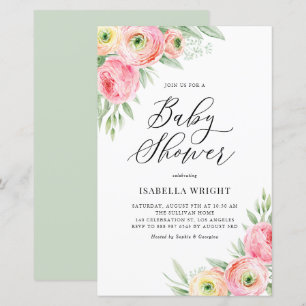 Roze Ranunculus Spring Baby shower Invitation