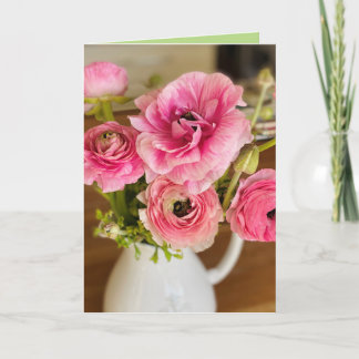 Roze Ranunculus-Wenskaart Feestdagen Kaart
