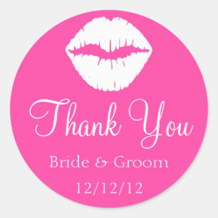 Roze Raspberry Sherbet en Witte Lippen Dank u Ronde Sticker