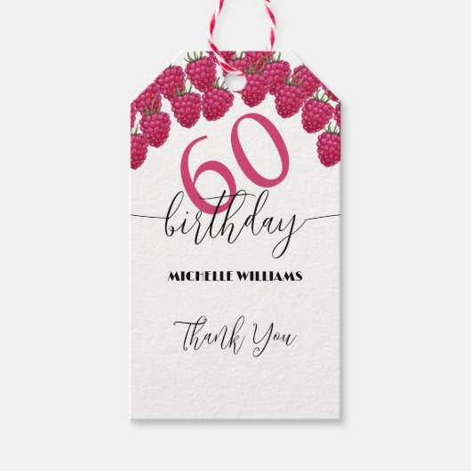 Roze Raspberry Waterverf Kunst Kalligrafie Verjaar Cadeaulabel (Voorkant)