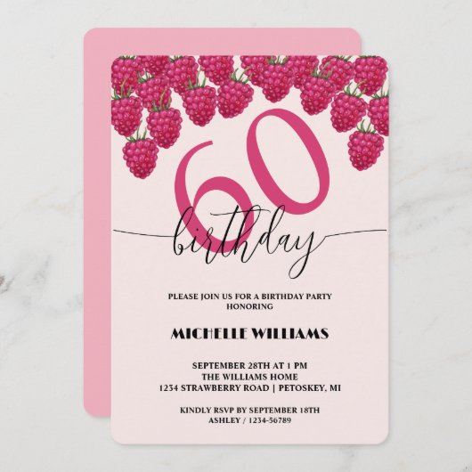 Roze Raspberry Waterverf Kunst Kalligrafie Verjaar Kaart (Voorkant / Achterkant)