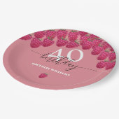 Roze Raspberry Waterverf Kunst Kalligrafie Verjaar Papieren Bordje (Gekanteld)