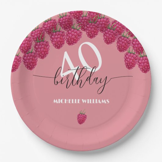 Roze Raspberry Waterverf Kunst Kalligrafie Verjaar Papieren Bordje (Voorkant)