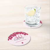 Roze Raspberry Waterverf Kunst Kalligrafie Verjaar Ronde Kartonnen Onderzetter (Insitu)