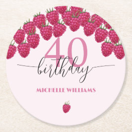 Roze Raspberry Waterverf Kunst Kalligrafie Verjaar Ronde Kartonnen Onderzetter