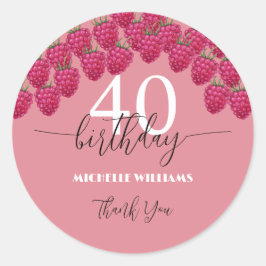 Roze Raspberry Waterverf Kunst Kalligrafie Verjaar Ronde Sticker