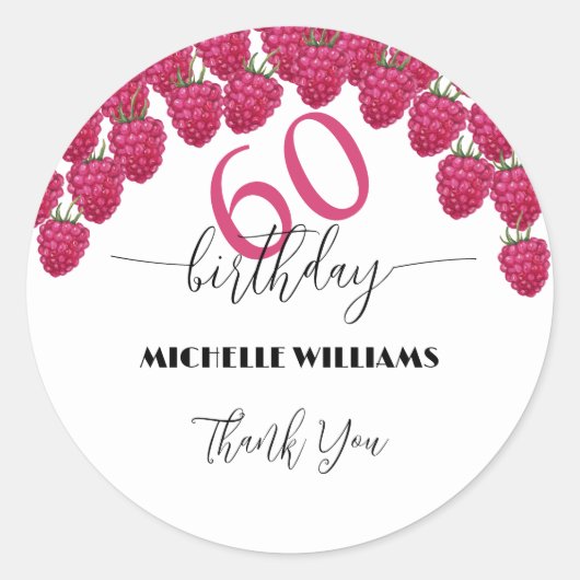 Roze Raspberry Waterverf Kunst Kalligrafie Verjaar Ronde Sticker (Voorkant)