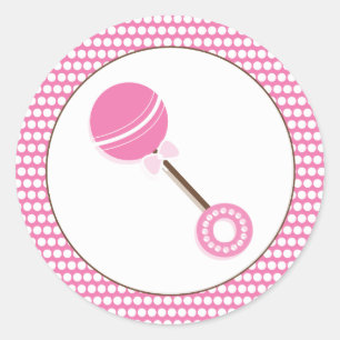 Roze Rattle   Baby shower Favor Sticker