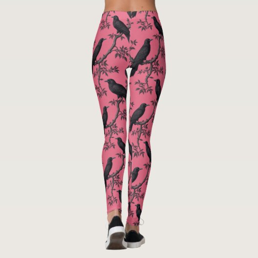 Roze  Raven Birds Pattern Leggings (Achterkant)