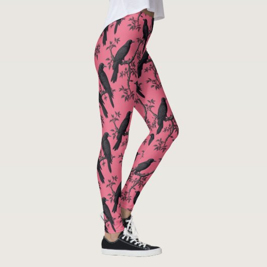 Roze  Raven Birds Pattern Leggings (Rechts)