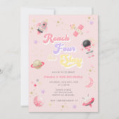 Roze Reach Vier de sterren 4e verjaardag Uitnodigi Kaart (Voorkant)