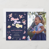 Roze reach vier sterren op de vierde verjaardag kaart (Voorkant)