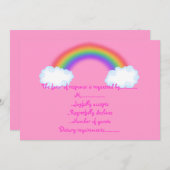 roze reactiekaart met regenboog-rsvp kaart (Voorkant / Achterkant)