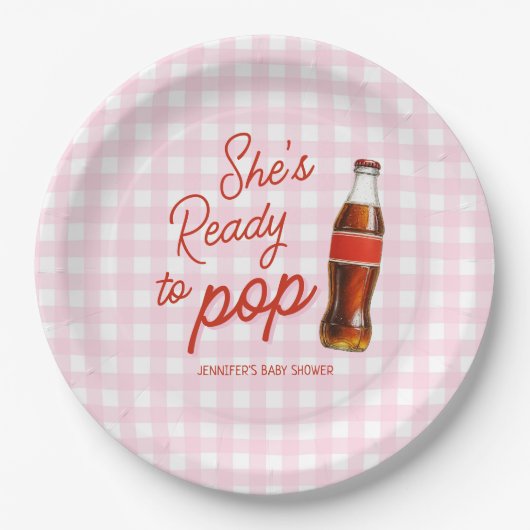 Roze Ready To Pop Soda Pop Cola Baby shower Papieren Bordje (Voorkant)