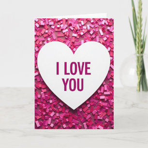 Roze Rechthoek Confetti I Love You Kaart