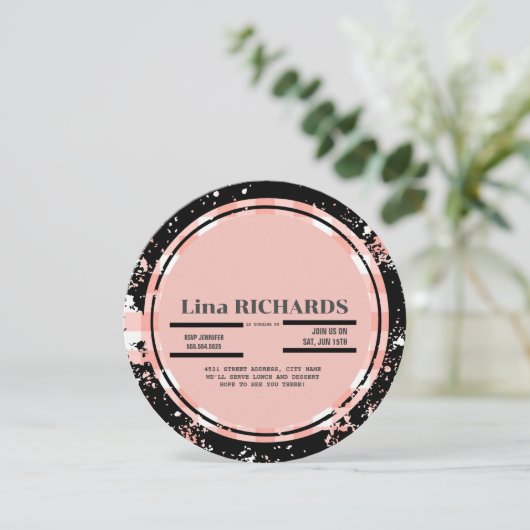  roze record verjaardagsuitnodiging save the date (Staand voorkant)