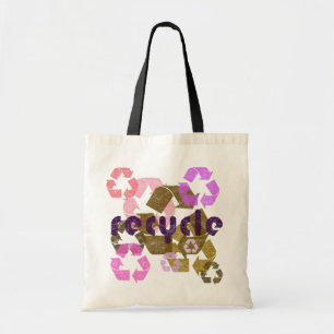 Roze recycle symbool vintage stijl boodschappentas tote bag
