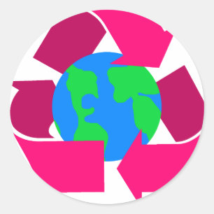 Roze recyclen symbool ronde sticker