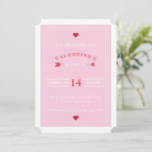 Roze Red Arrow Valentijnsdag Party Invitation Kaart (Staand voorkant)