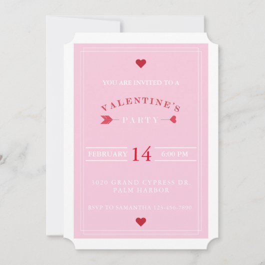 Roze Red Arrow Valentijnsdag Party Invitation Kaart (Voorkant)