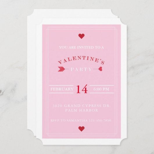 Roze Red Arrow Valentijnsdag Party Invitation Kaart (Voorkant / Achterkant)