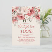 Roze Red Cream Waterverf Floral Surprise 100th Kaart (Staand voorkant)
