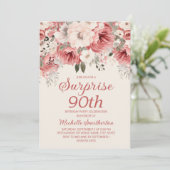 Roze Red Cream Waterverf Floral Surprise 90th Kaart (Staand voorkant)