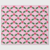 Roze Red Green Holly Cadeaupapier (Vlak)