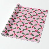 Roze Red Green Holly Cadeaupapier (Uitgerold)