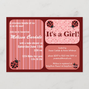 Roze Red Ladybug Baby Shower Invitting Girl Kaart