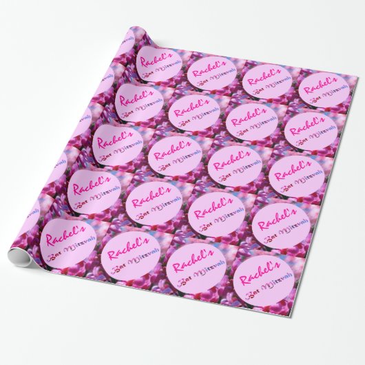 Roze Redbud Blossom Bat Mitzvah gepersonaliseerd Cadeaupapier (Uitgerold)