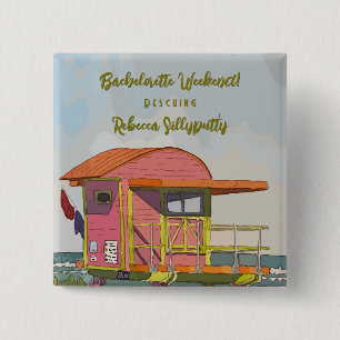 Roze Reddingsbrigade Vibes Bachelorette Weekend Vierkante Button 5,1 Cm