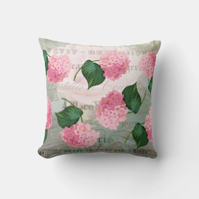 Roze Redoute Hydrangea Pillow Kussen (Voorkant)