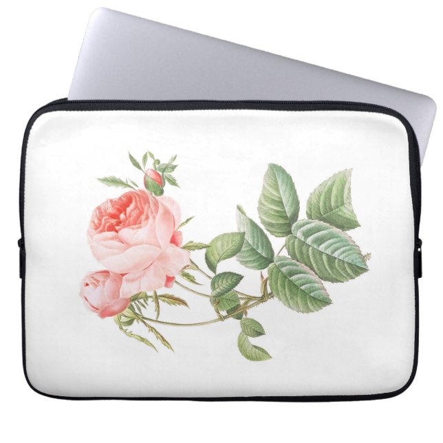 Roze Redouté Vintage Roos Laptop Sleeve (Voorkant)