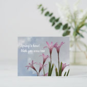 Roze Regen Lilies Springtime Ontbrekend u Briefkaart (Staand voorkant)