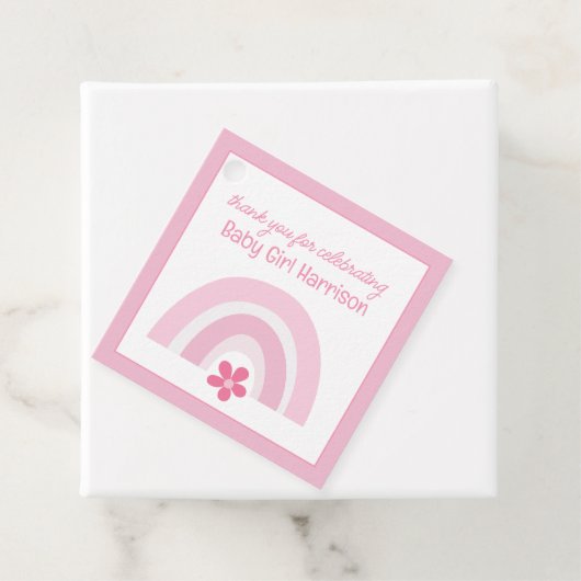 Roze regenbogen en bloemen Baby shower Bedankjes Labels (In situ)