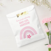 Roze regenbogen en bloemen Baby shower Bedankzakje (Gezegeld)