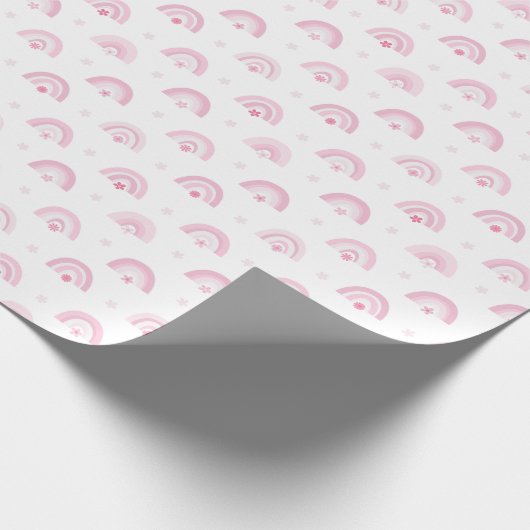 Roze regenbogen en bloemen Baby shower Cadeaupapier (Hoek)